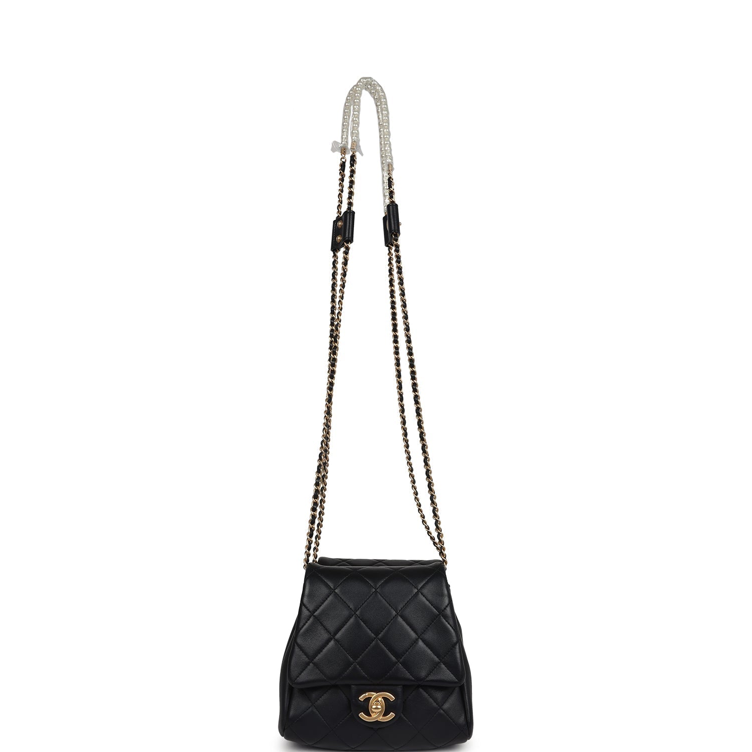 Twins Side Pack Black Lambskin Faux Pearls & Brushed Gold Hardware