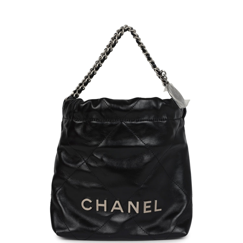 Mini 22 Bag Black Shiny Calfskin Brushed Silver Hardware