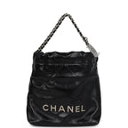 Mini 22 Bag Black Shiny Calfskin Brushed Silver Hardware