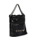 Mini 22 Bag Black Shiny Calfskin Brushed Silver Hardware