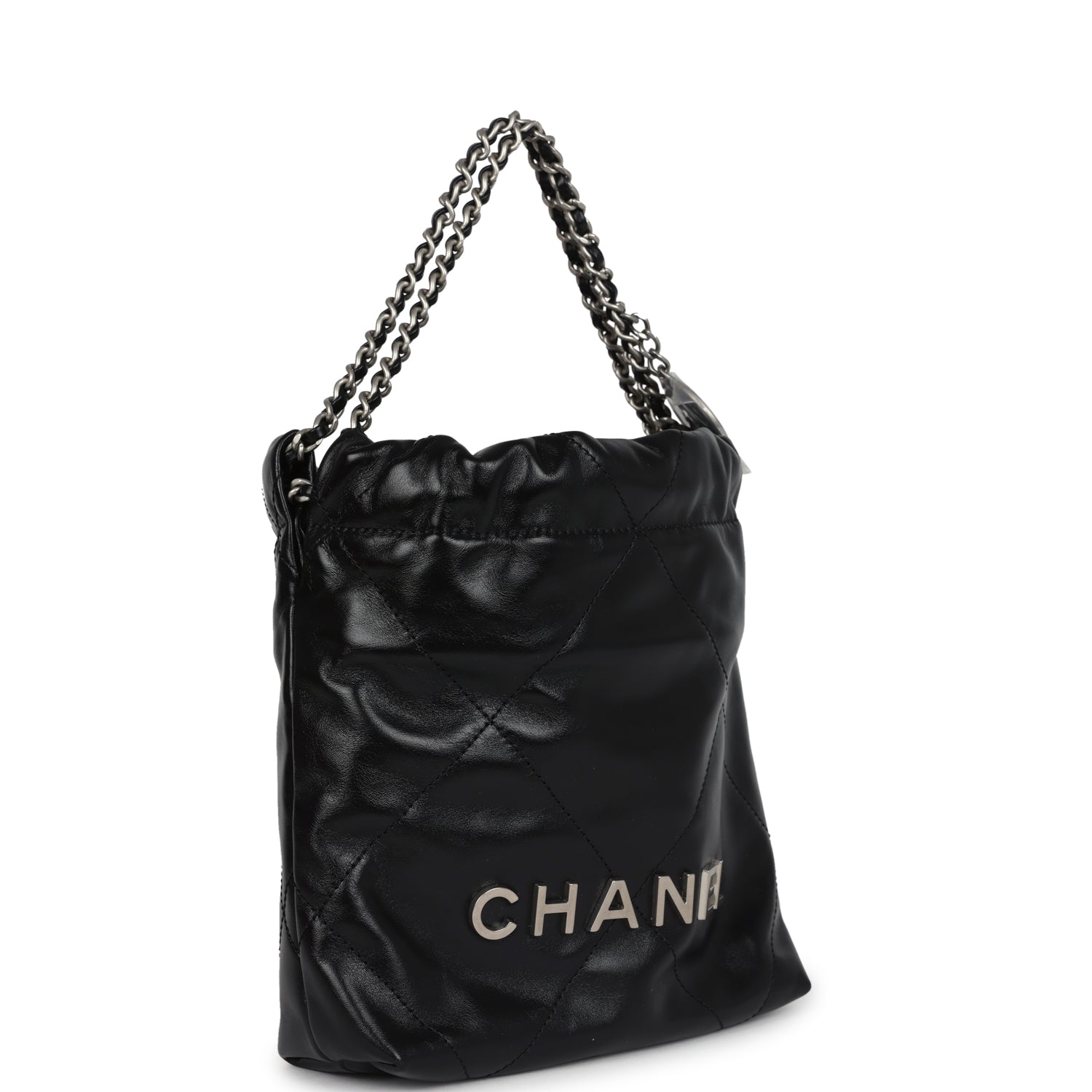Mini 22 Bag Black Shiny Calfskin Brushed Silver Hardware