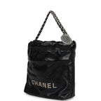 Mini 22 Bag Black Shiny Calfskin Brushed Silver Hardware