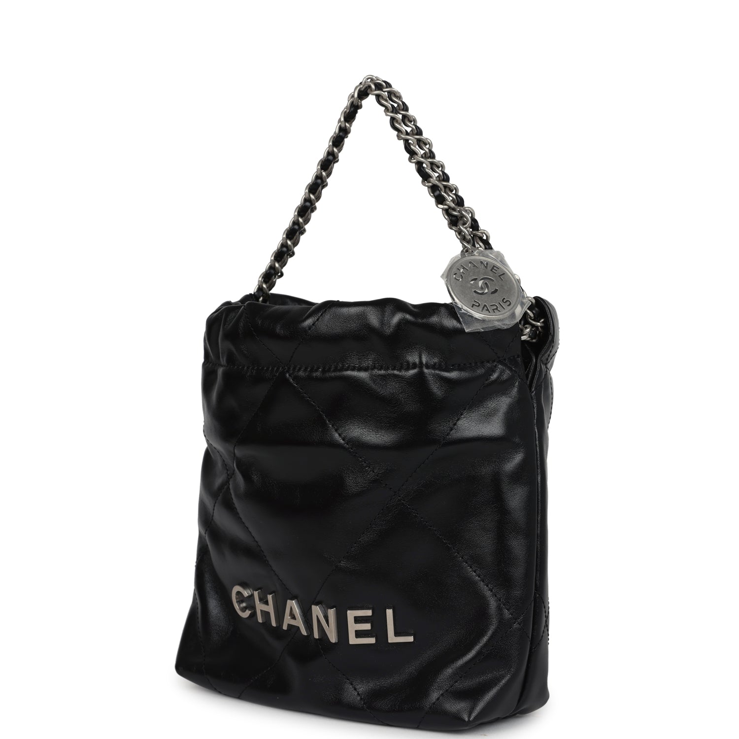 Mini 22 Bag Black Shiny Calfskin Brushed Silver Hardware