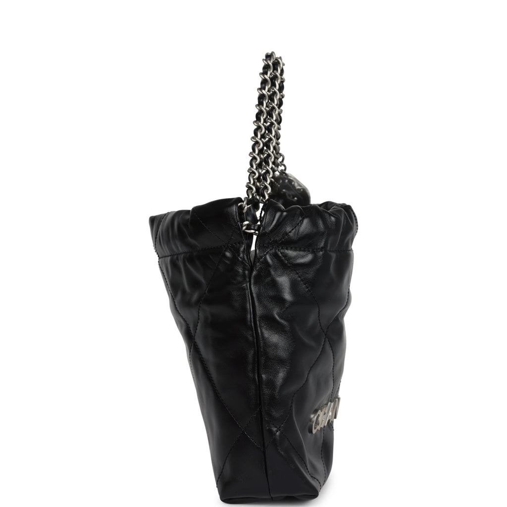 Mini 22 Bag Black Shiny Calfskin Brushed Silver Hardware