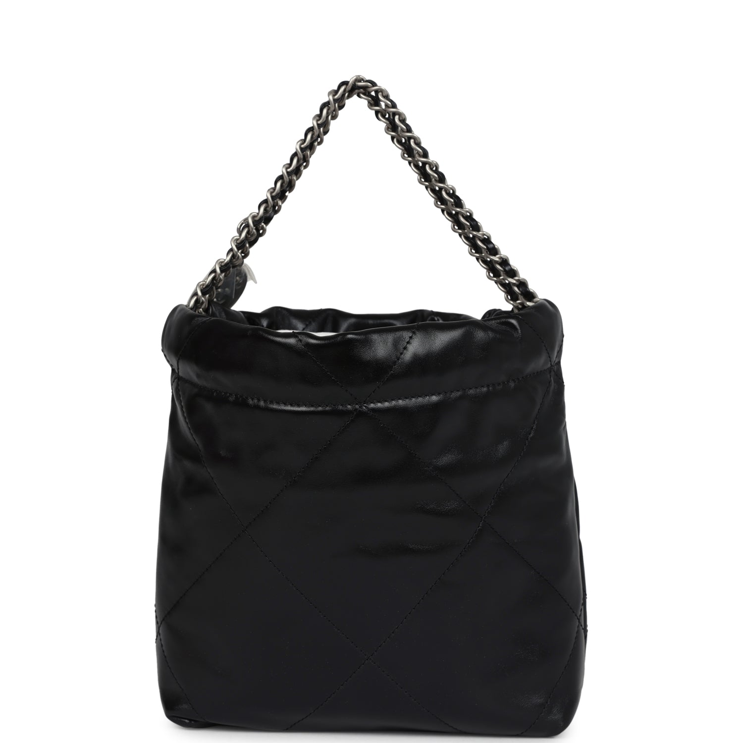Mini 22 Bag Black Shiny Calfskin Brushed Silver Hardware