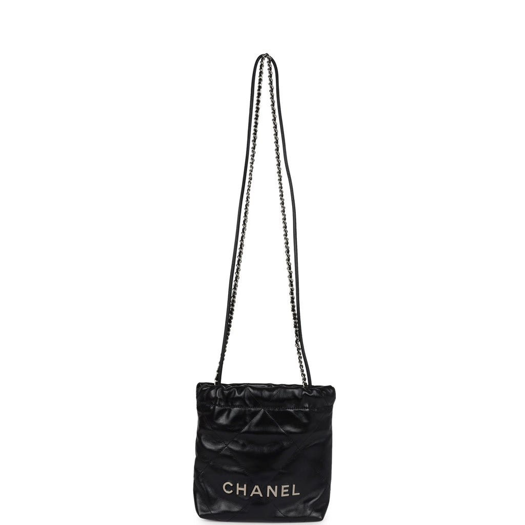 Mini 22 Bag Black Shiny Calfskin Brushed Silver Hardware