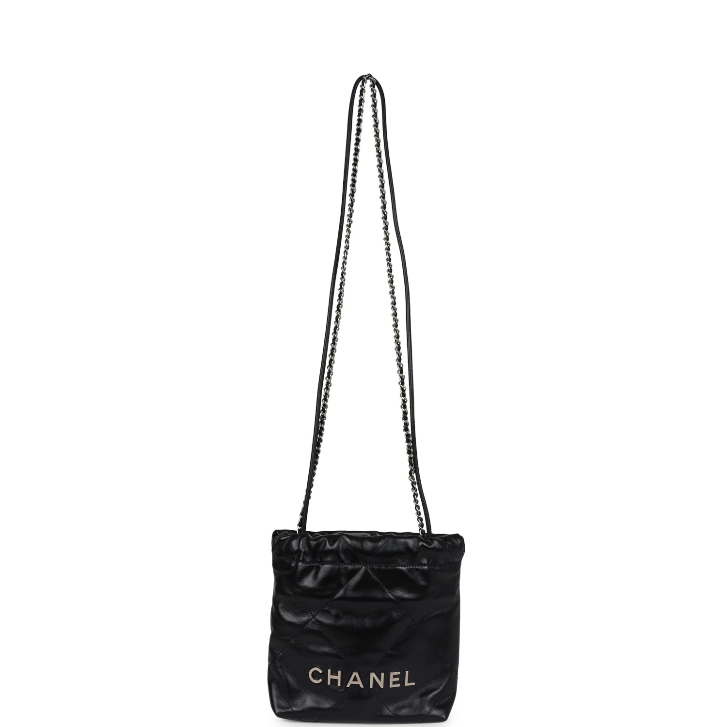 Mini 22 Bag Black Shiny Calfskin Brushed Silver Hardware
