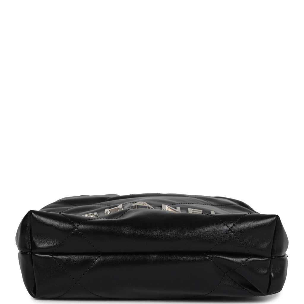 Mini 22 Bag Black Shiny Calfskin Brushed Silver Hardware