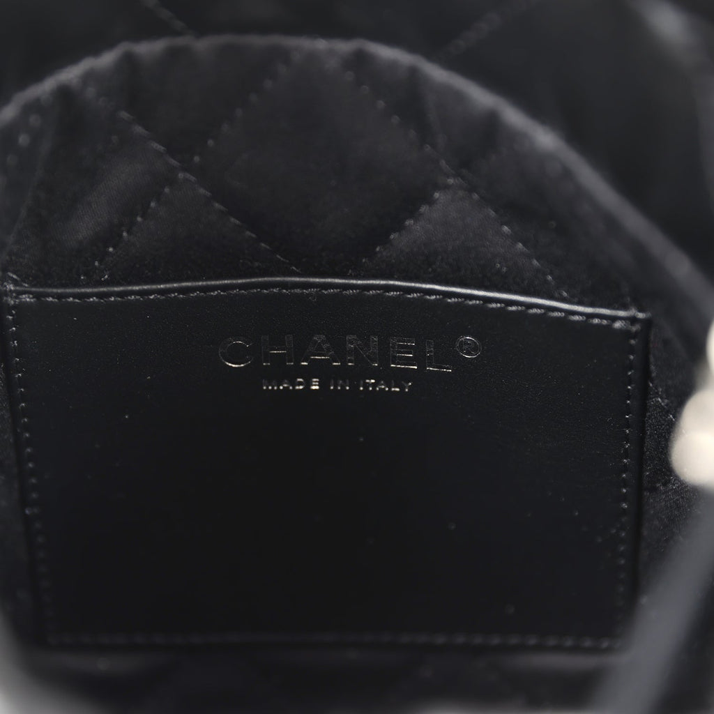 Mini 22 Bag Black Shiny Calfskin Brushed Silver Hardware