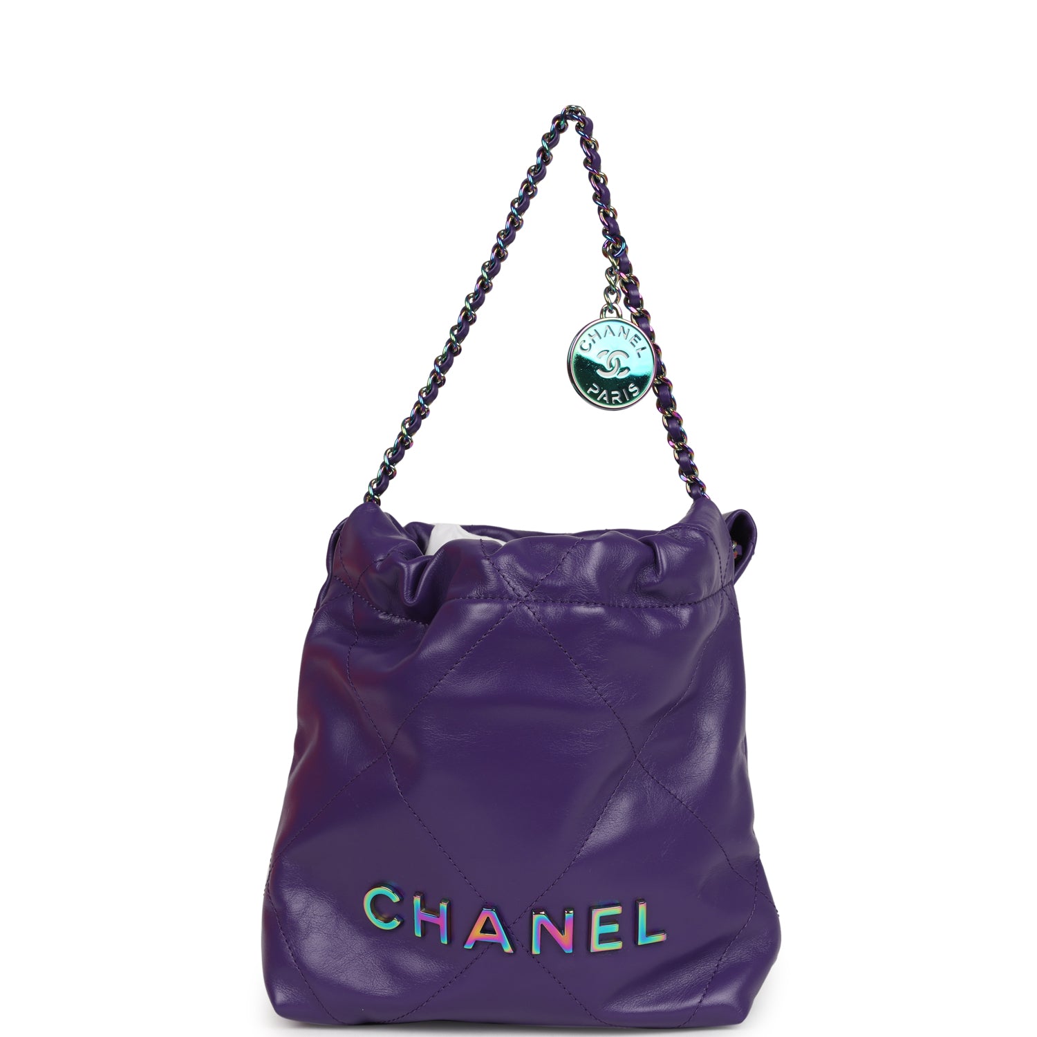 Mini 22 Bag Dark Purple Lambskin Rainbow Hardware