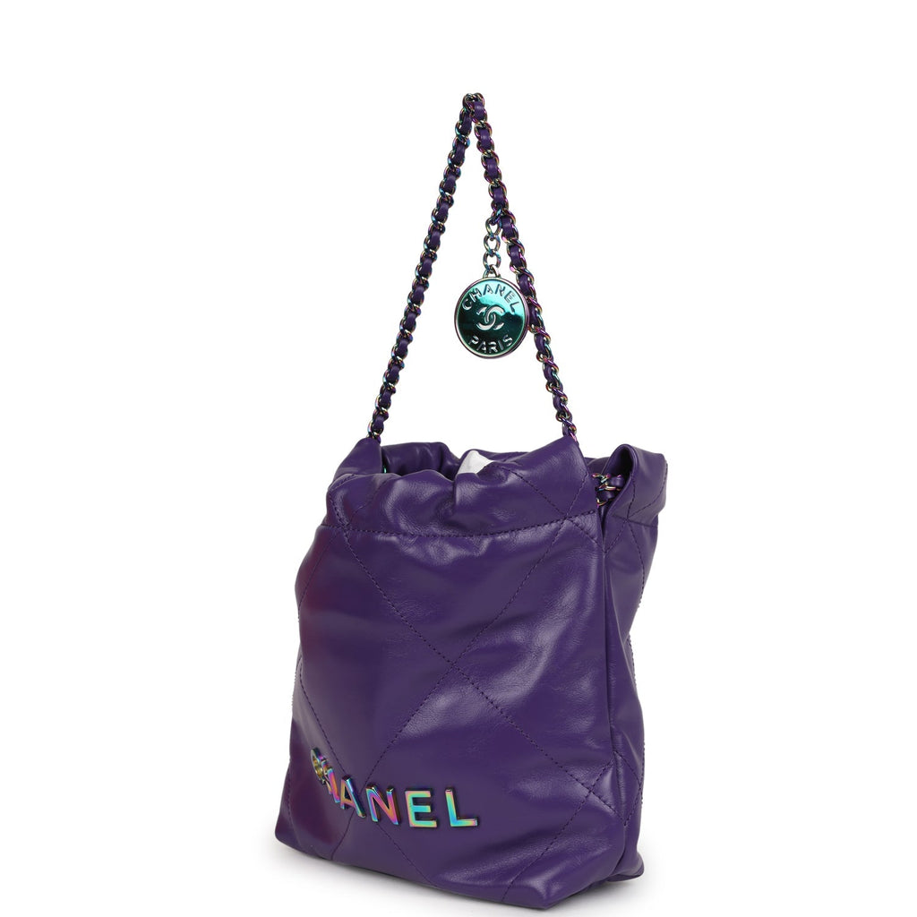 Mini 22 Bag Dark Purple Lambskin Rainbow Hardware