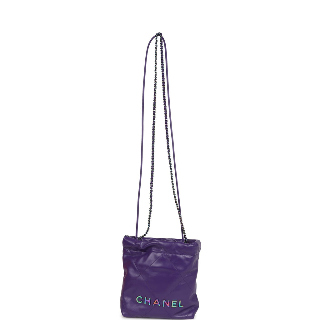 Mini 22 Bag Dark Purple Lambskin Rainbow Hardware