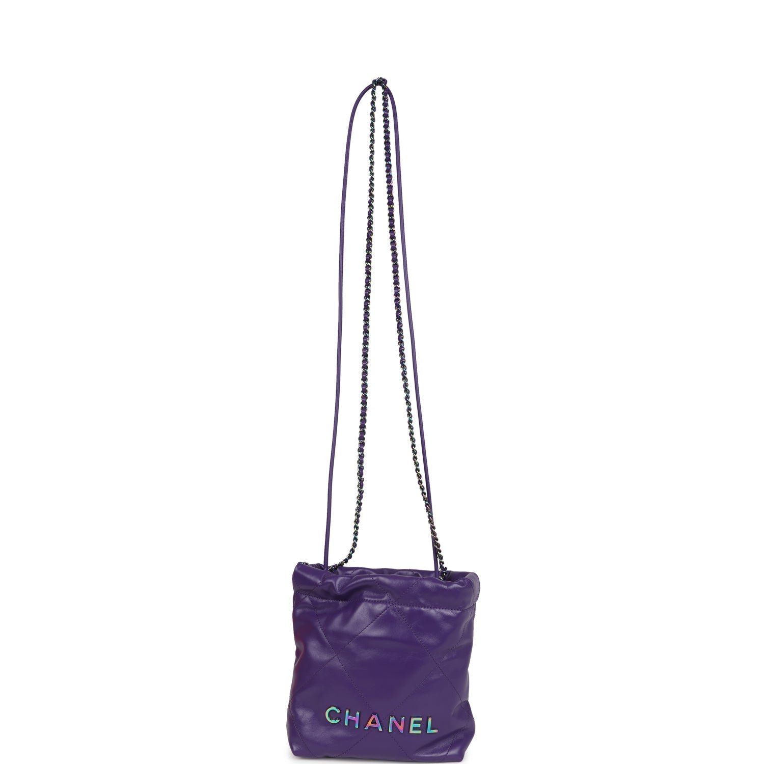 Mini 22 Bag Dark Purple Lambskin Rainbow Hardware