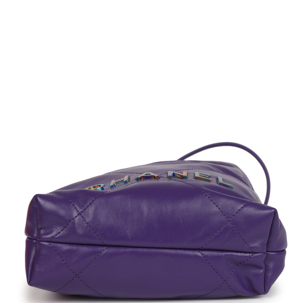 Mini 22 Bag Dark Purple Lambskin Rainbow Hardware