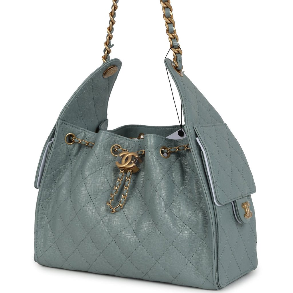 Small 25 Hobo Bag Green Caviar Antique Gold Hardware