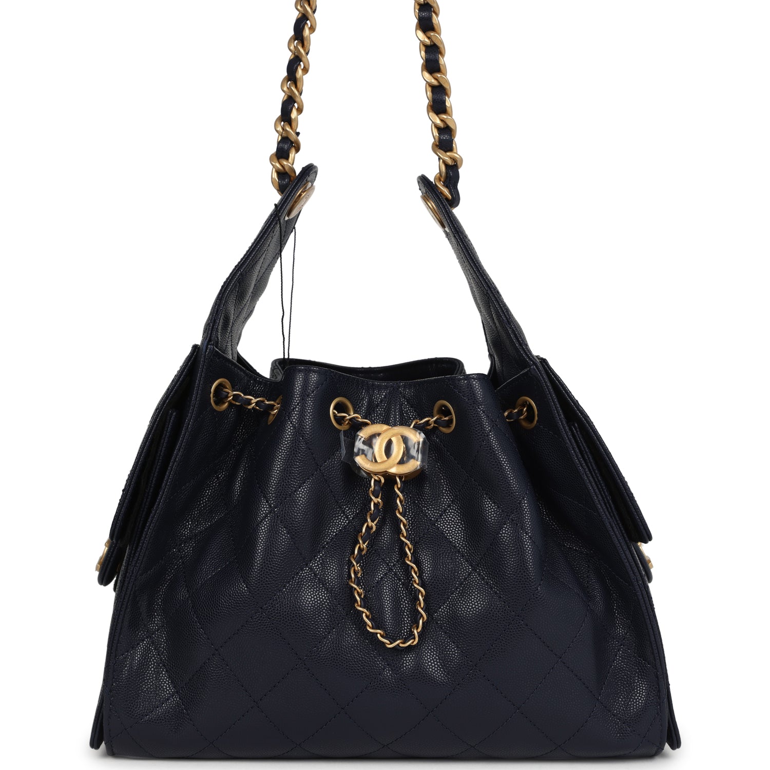 Small 25 Hobo Bag Dark Navy Caviar Antique Gold Hardware
