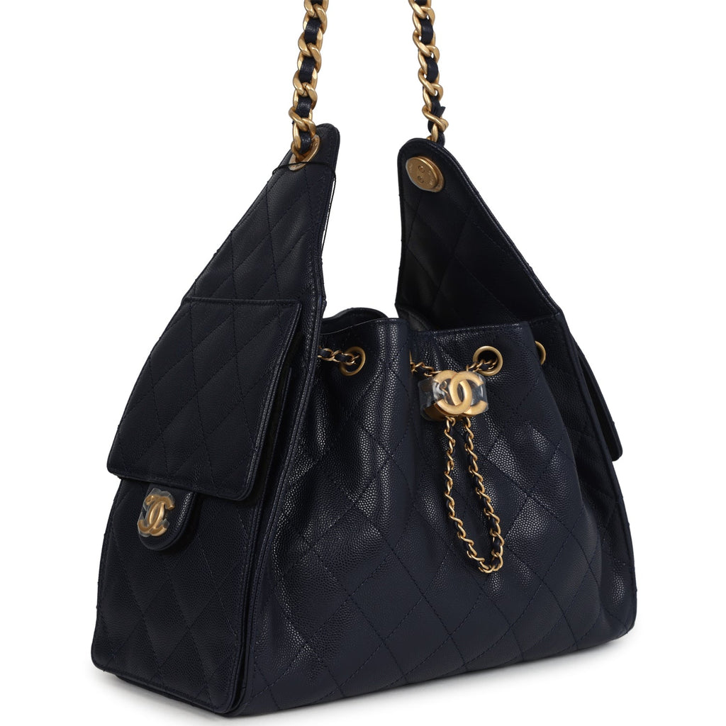 Small 25 Hobo Bag Dark Navy Caviar Antique Gold Hardware