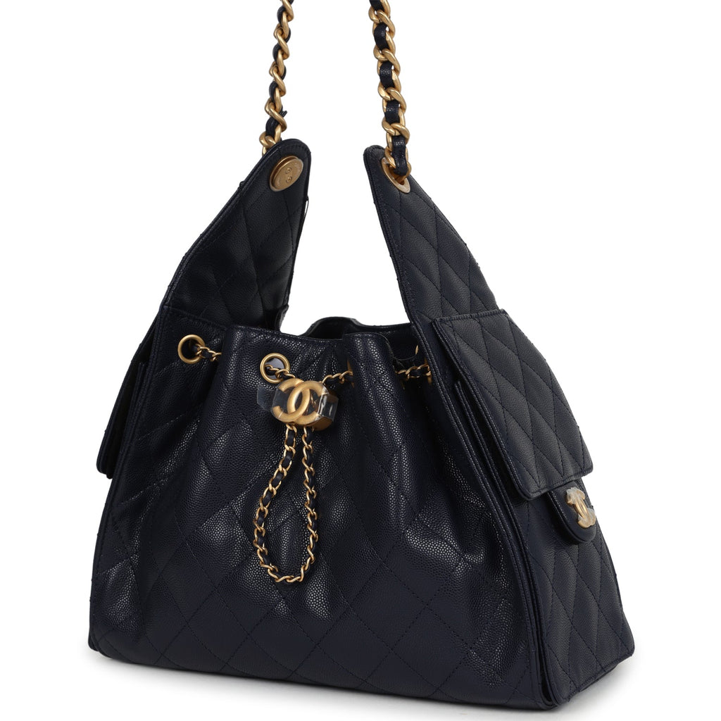 Small 25 Hobo Bag Dark Navy Caviar Antique Gold Hardware
