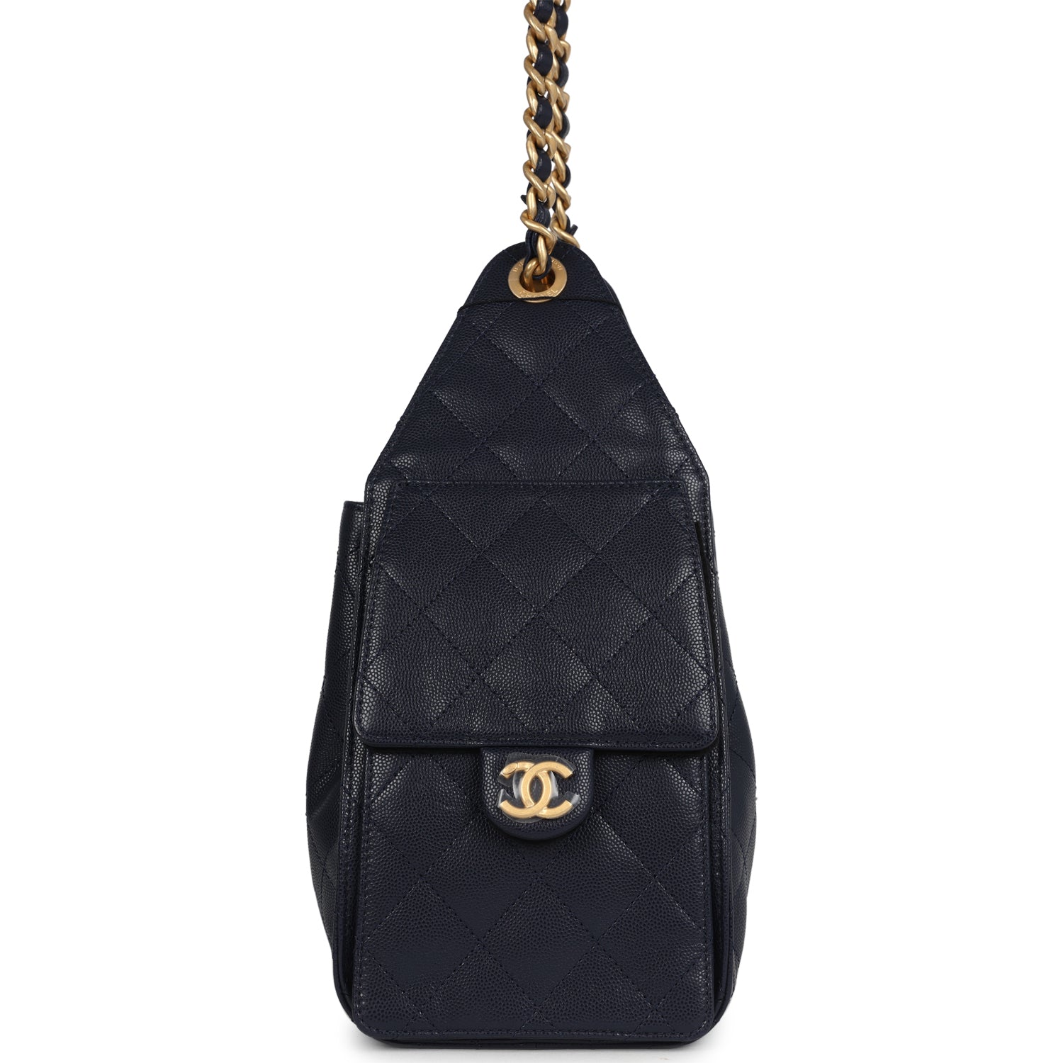 Small 25 Hobo Bag Dark Navy Caviar Antique Gold Hardware