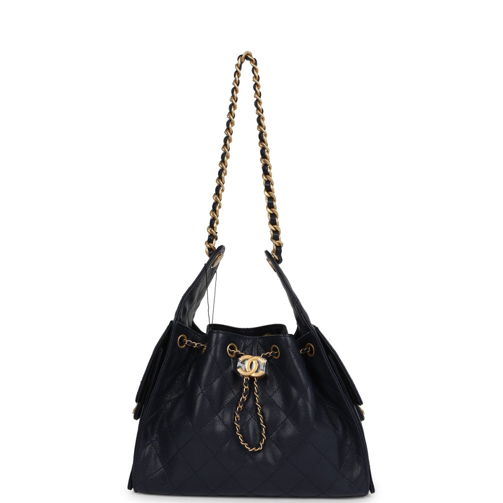 Small 25 Hobo Bag Dark Navy Caviar Antique Gold Hardware