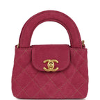 Nano Kelly Shopper Fuchsia Washed Denim Brushed Gold Hardware