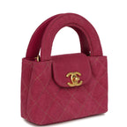 Nano Kelly Shopper Fuchsia Washed Denim Brushed Gold Hardware