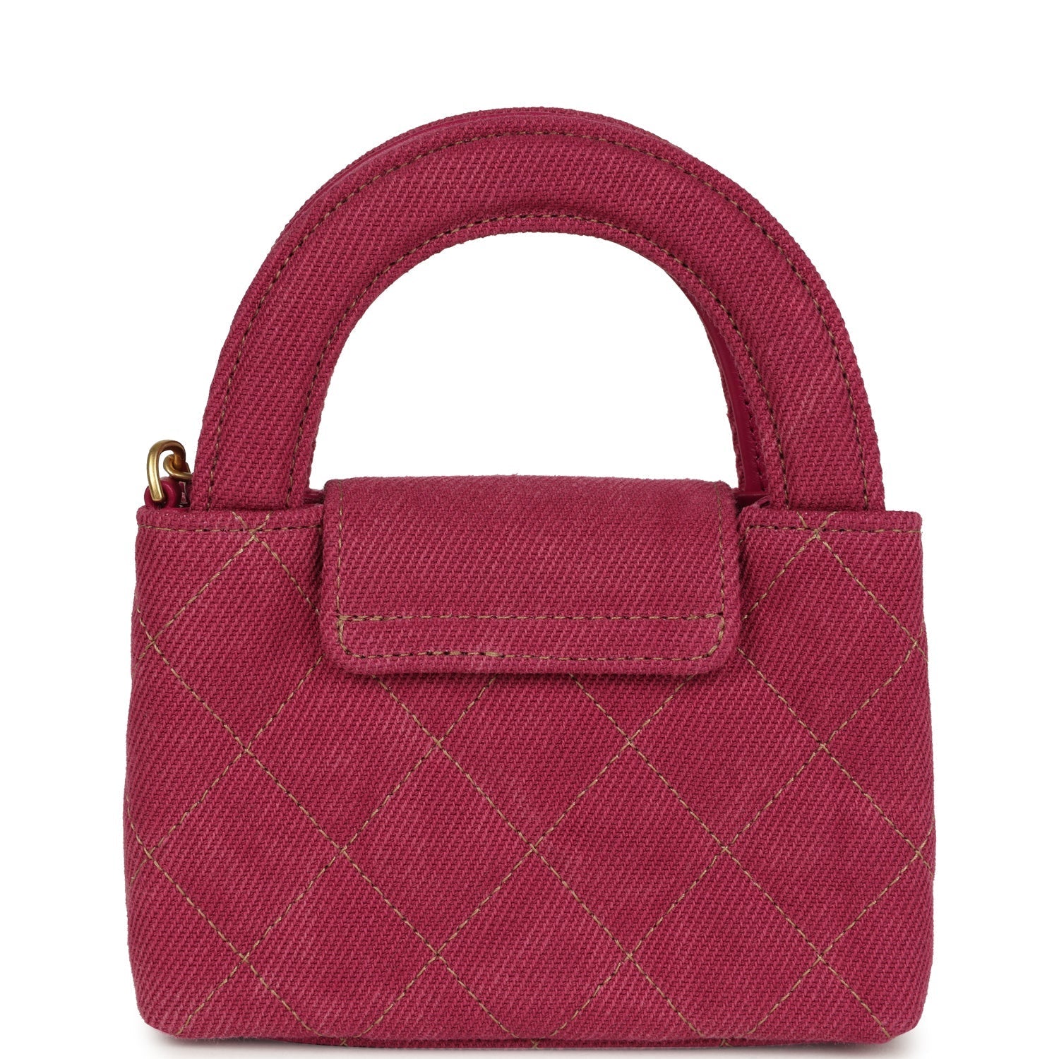 Nano Kelly Shopper Fuchsia Washed Denim Brushed Gold Hardware