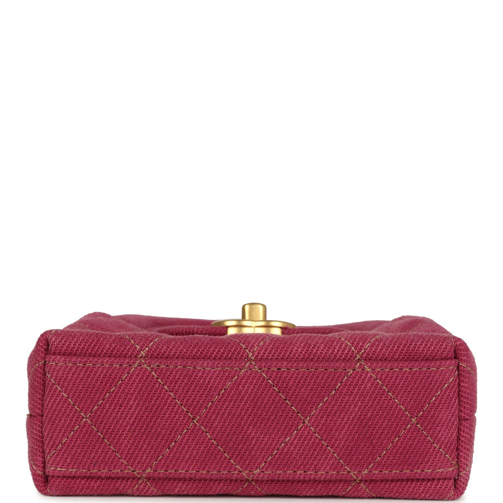 Nano Kelly Shopper Fuchsia Washed Denim Brushed Gold Hardware