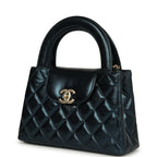 Small Kelly Shopper Metallic Blue Calfskin Brushed Gold Hardware