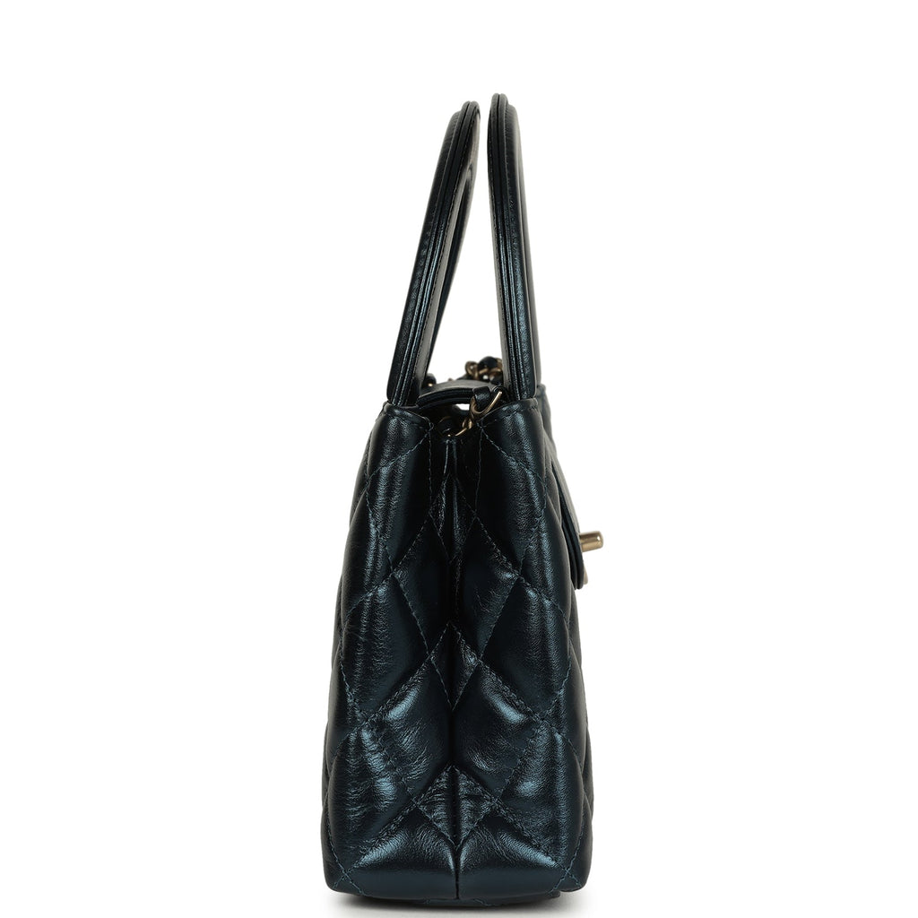 Small Kelly Shopper Metallic Blue Calfskin Brushed Gold Hardware