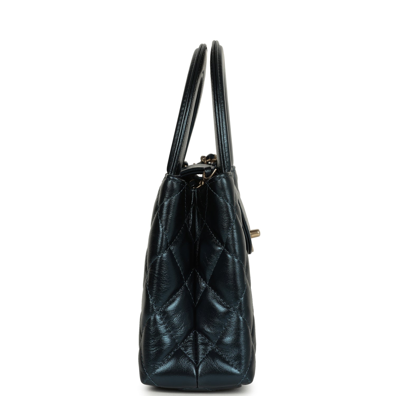 Small Kelly Shopper Metallic Blue Calfskin Brushed Gold Hardware