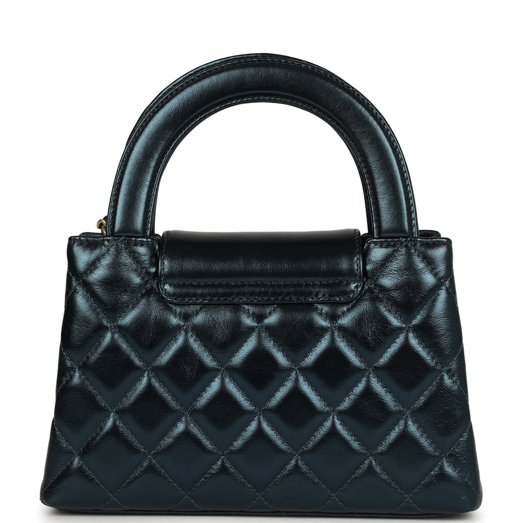 Small Kelly Shopper Metallic Blue Calfskin Brushed Gold Hardware
