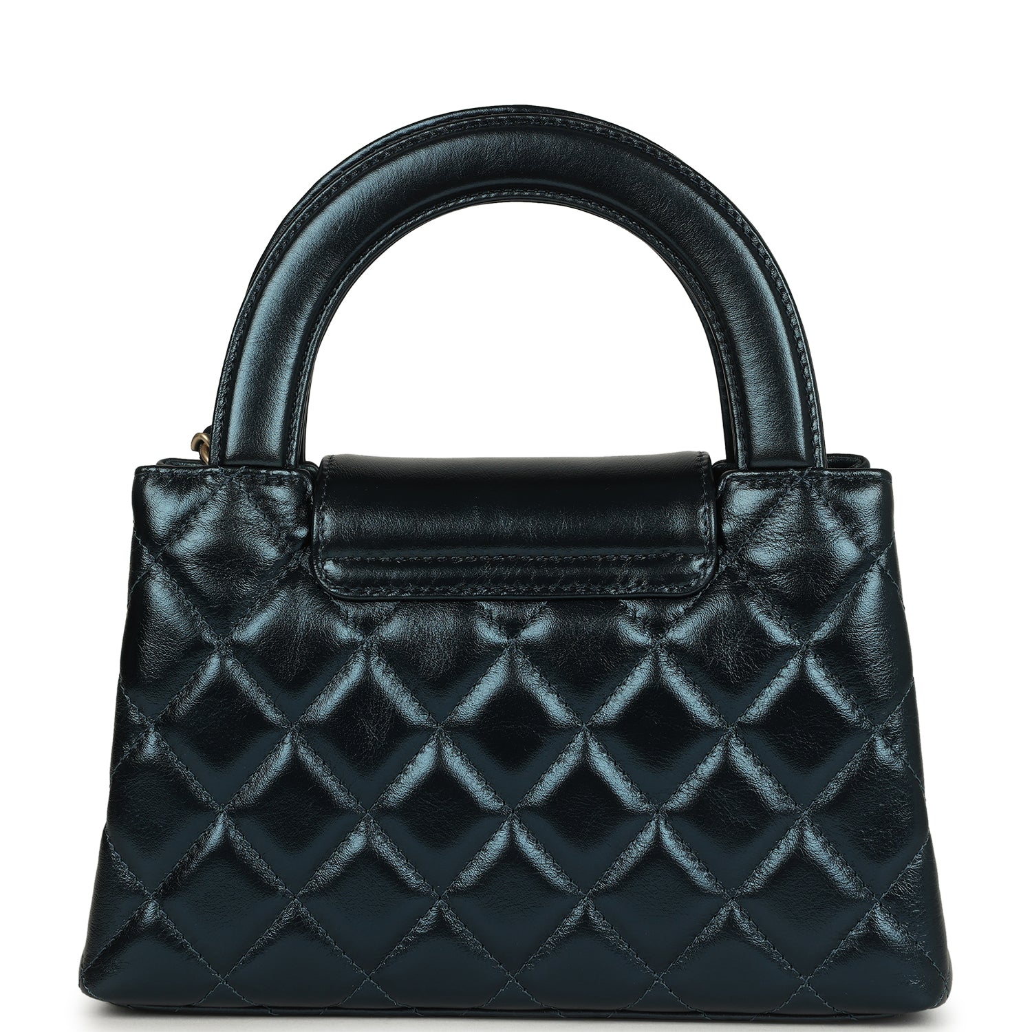 Small Kelly Shopper Metallic Blue Calfskin Brushed Gold Hardware