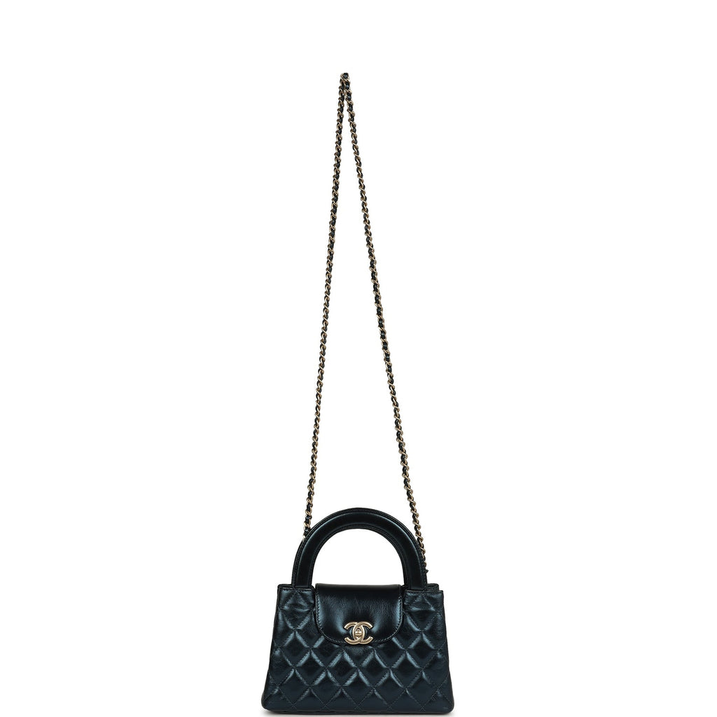 Small Kelly Shopper Metallic Blue Calfskin Brushed Gold Hardware