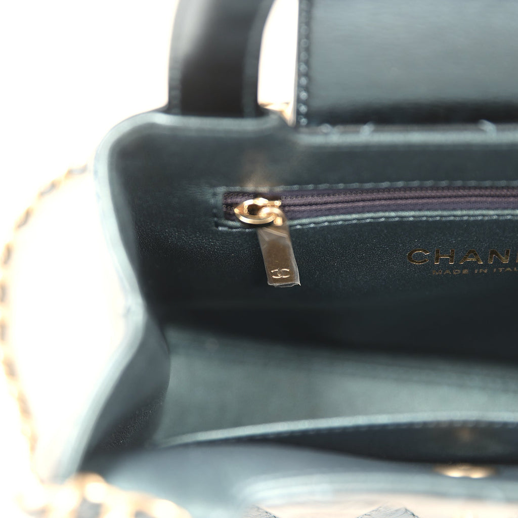 Small Kelly Shopper Metallic Blue Calfskin Brushed Gold Hardware