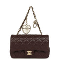 Nano Classic Double Flap Bag Charm Dark Brown Lambskin Light Gold Hardware