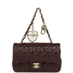 Nano Classic Double Flap Bag Charm Dark Brown Lambskin Light Gold Hardware