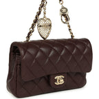 Nano Classic Double Flap Bag Charm Dark Brown Lambskin Light Gold Hardware