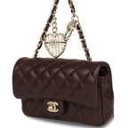 Nano Classic Double Flap Bag Charm Dark Brown Lambskin Light Gold Hardware