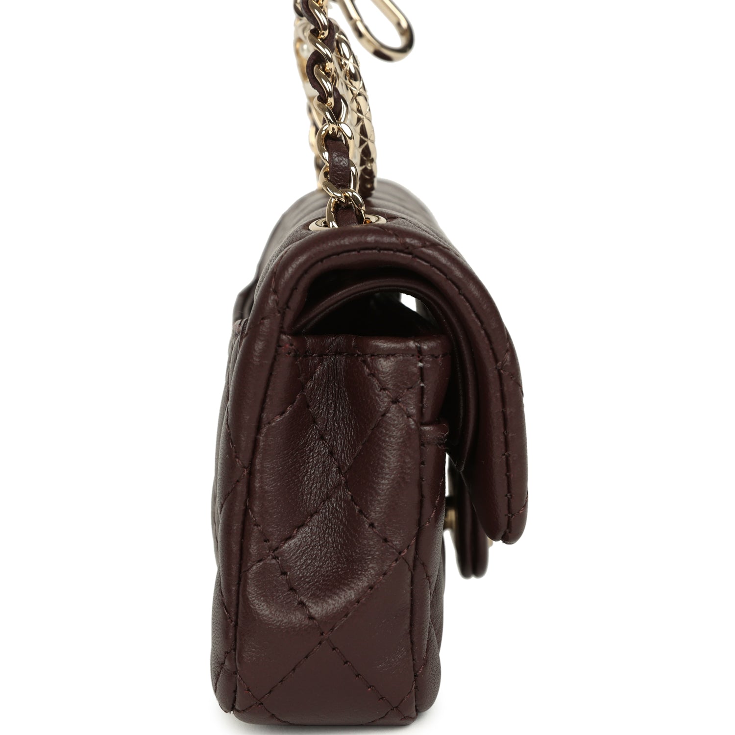 Nano Classic Double Flap Bag Charm Dark Brown Lambskin Light Gold Hardware