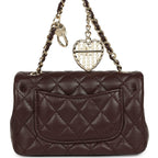 Nano Classic Double Flap Bag Charm Dark Brown Lambskin Light Gold Hardware
