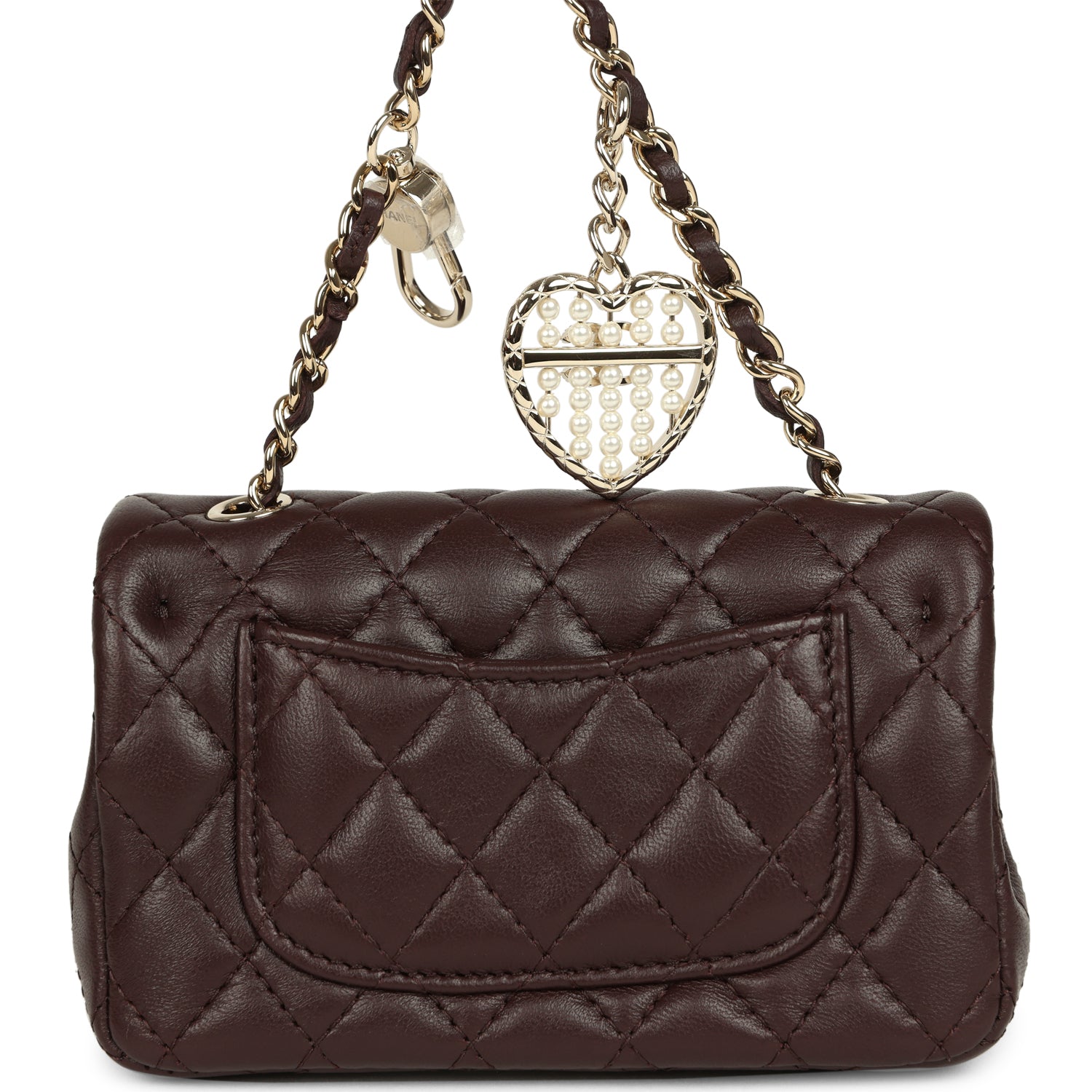 Nano Classic Double Flap Bag Charm Dark Brown Lambskin Light Gold Hardware