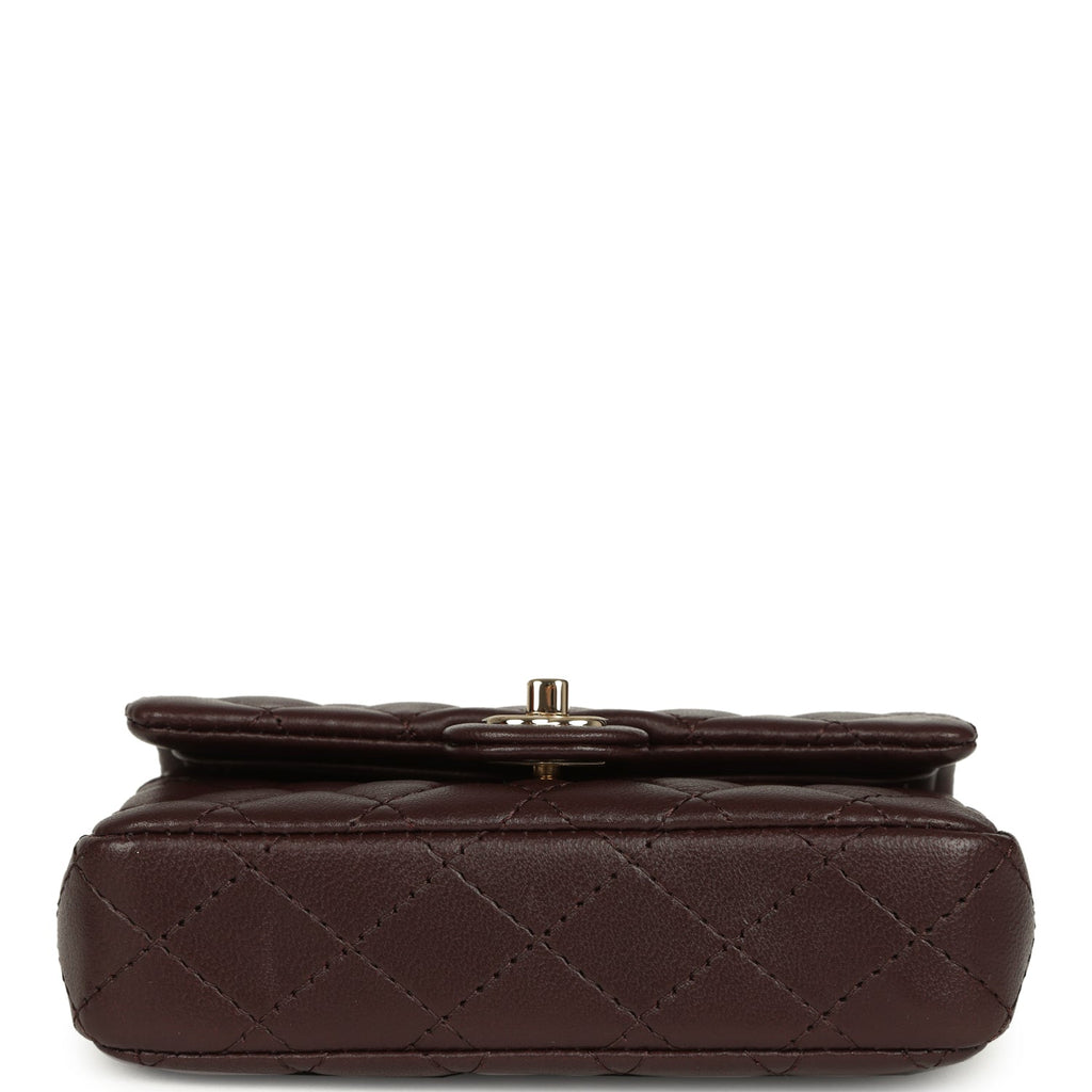 Nano Classic Double Flap Bag Charm Dark Brown Lambskin Light Gold Hardware