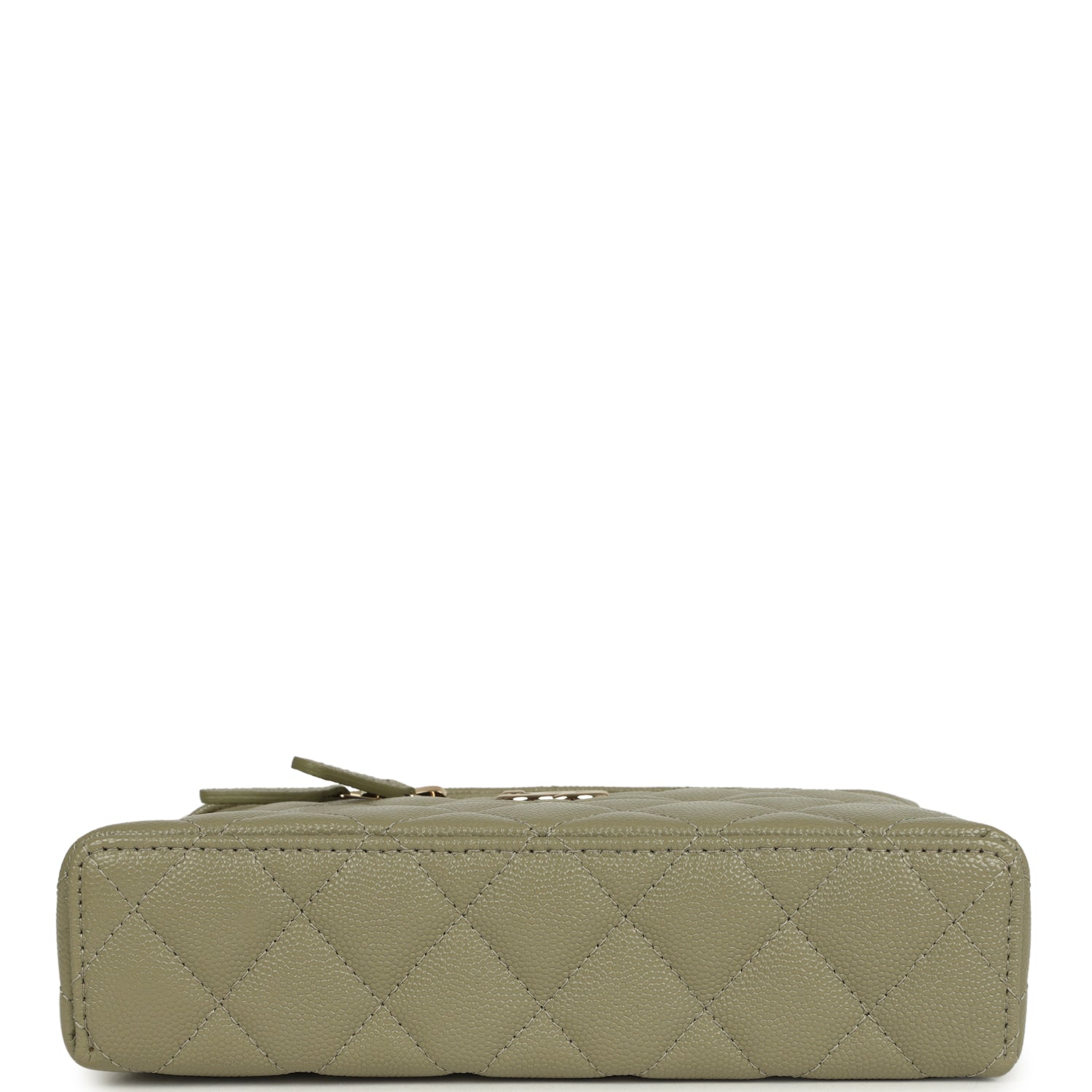 Trendy Top Handle Long Vanity Case with Chain Khaki Caviar Light Gold Hardware