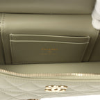 Trendy Top Handle Long Vanity Case with Chain Khaki Caviar Light Gold Hardware