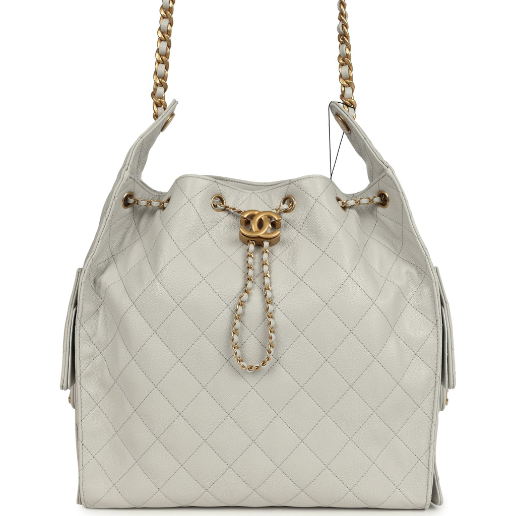Medium 25 Hobo Bag Light Grey Caviar Antique Gold Hardware