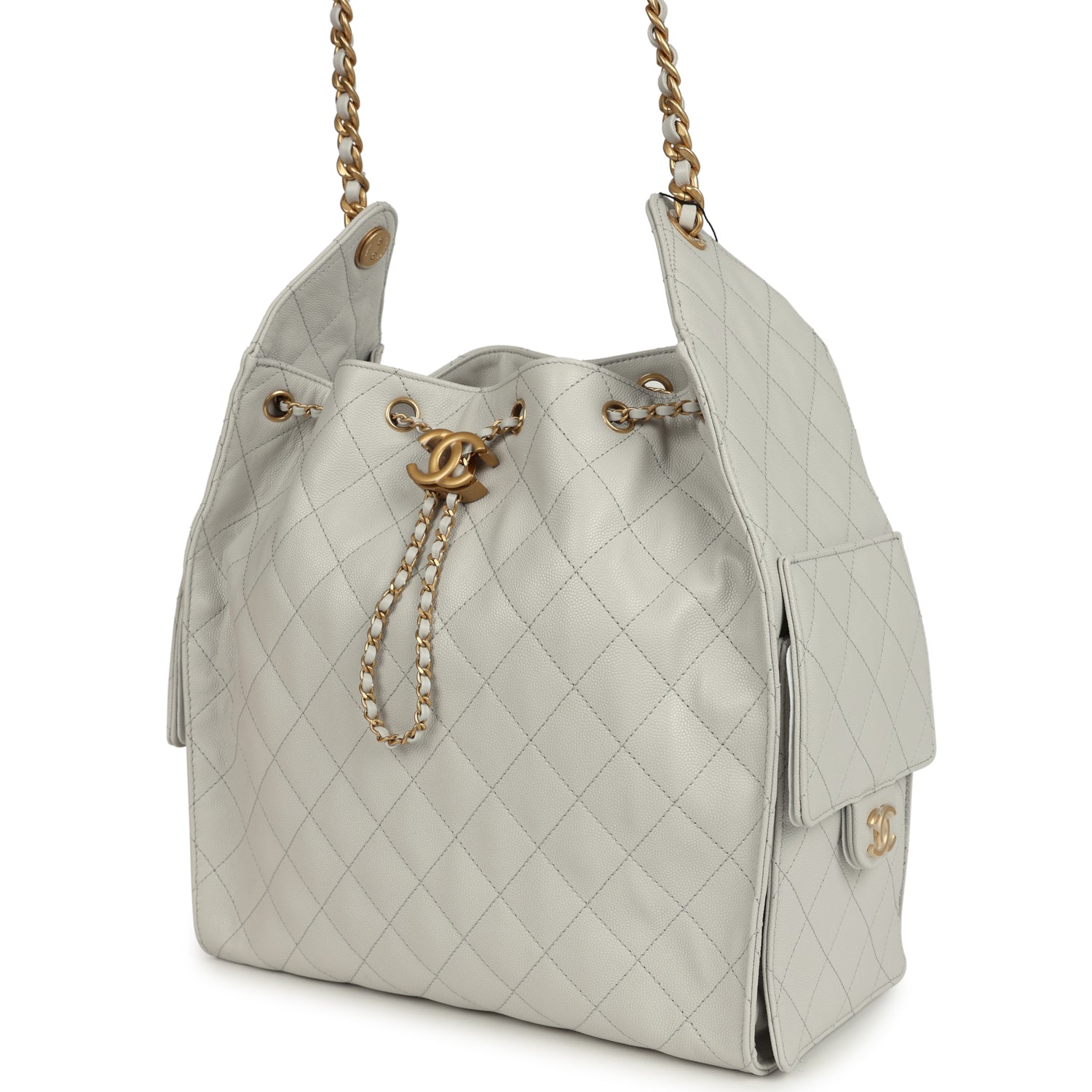 Medium 25 Hobo Bag Light Grey Caviar Antique Gold Hardware