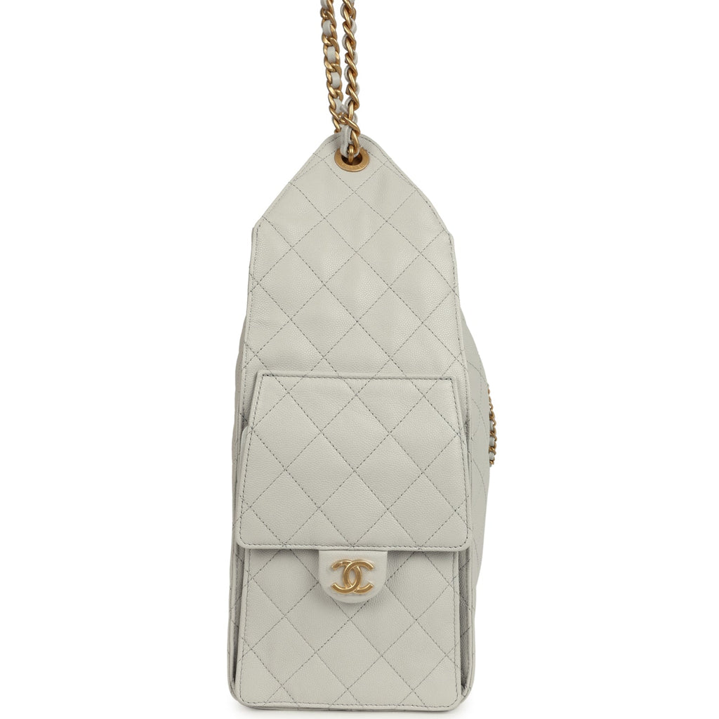 Medium 25 Hobo Bag Light Grey Caviar Antique Gold Hardware