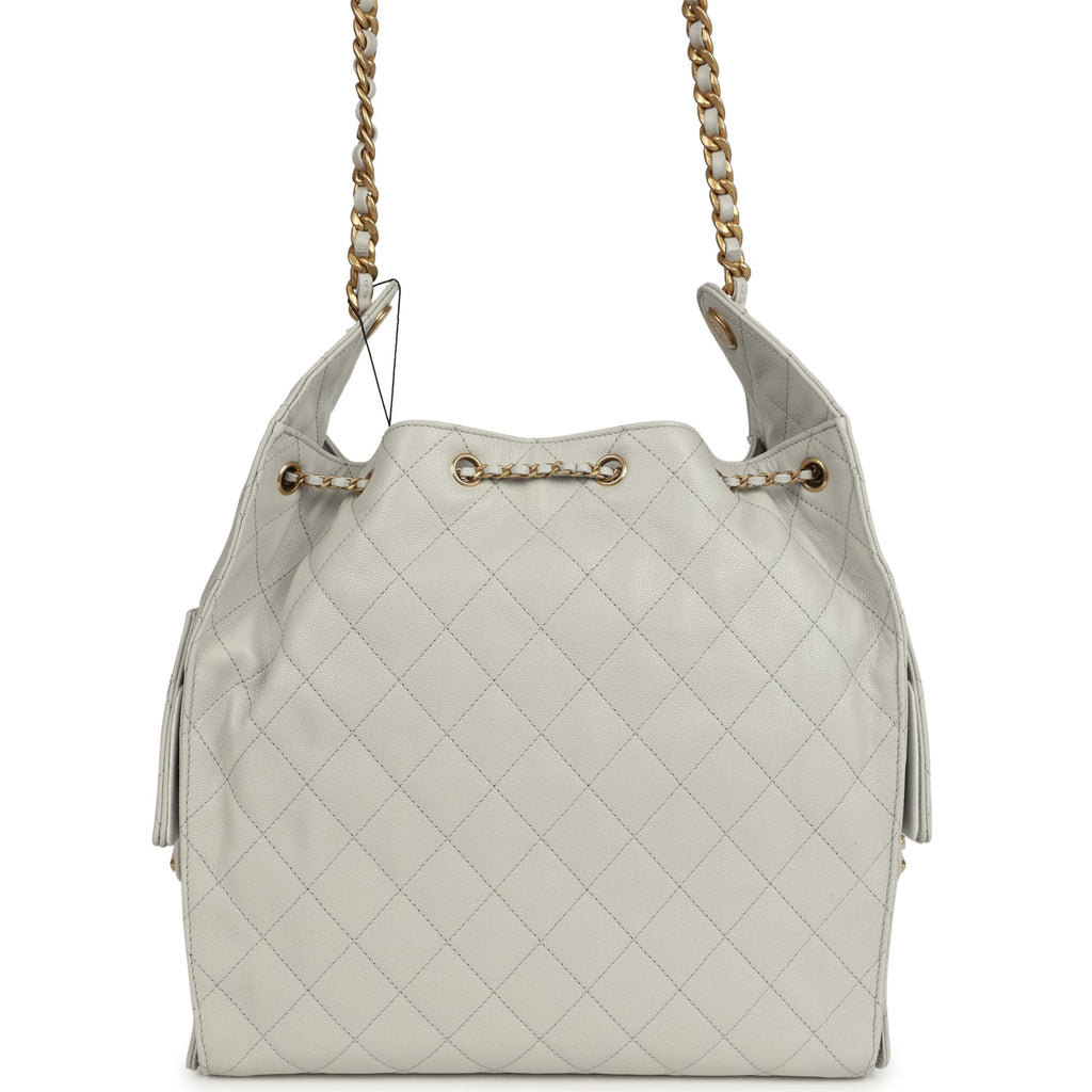 Medium 25 Hobo Bag Light Grey Caviar Antique Gold Hardware