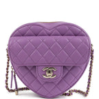 CC In Love Large Heart Bag with Chain Purple Lambskin Light Gold Hardware